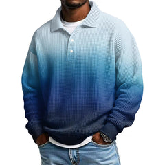 Mens Long Sleeve Polo Shirts Button Down Lapel Neck Golf Shirt Casual Relaxed Fit Midweight Textured Waffle Knit Tops