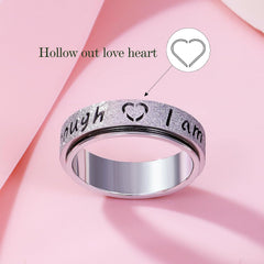 Fidget Spinner Ring for Women - I Am Enough Rotating Fidget Toys for Anxiety Relief, Stainless Steel Inspirational Hope Rings for Adults Jewelry Gift for Birthday Valentine's Day