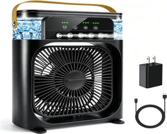 Portable Air Conditioner Fan, Mini Evaporative Air Cooler Cooling Fan with 5 Spray Nozzles,3 Wind Speeds,3 Timers,7 Colors LED Light,600ML Personal AC Unit Fan for Bedroom Office Camping（Black）