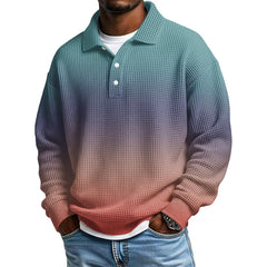 Mens Long Sleeve Polo Shirts Button Down Lapel Neck Golf Shirt Casual Relaxed Fit Midweight Textured Waffle Knit Tops