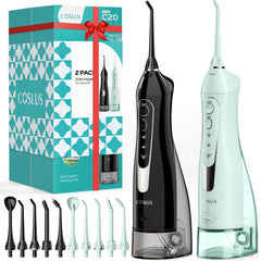 COSLUS ADA Accepted Water Dental Flosser Teeth Pick C20: Portable Cordless Oral Irrigator 300ML Rechargeable Travel Irrigation Cleaner IPX7 Waterproof Electric Flossing Machine, Professional Set Black