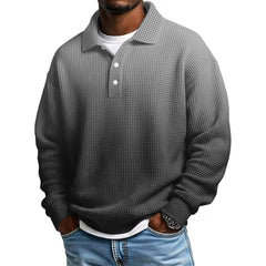 Mens Long Sleeve Polo Shirts Button Down Lapel Neck Golf Shirt Casual Relaxed Fit Midweight Textured Waffle Knit Tops