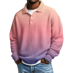 Mens Long Sleeve Polo Shirts Button Down Lapel Neck Golf Shirt Casual Relaxed Fit Midweight Textured Waffle Knit Tops