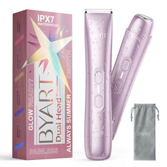 BYART Bikini Trimmer for Women Dual Head – IPX7 Waterproof & Painless Electric Razors for Pubic Hair, Face, Legs, Underarms – Portable Cordless Shaver with Fast Charging, Self Care Gifts for Women