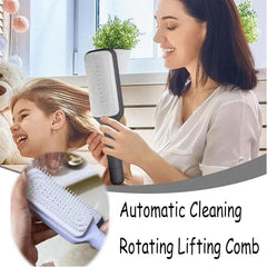Cleaning Rotating Lifting Comb, Rotate Lifting Self Cleaning Hairbrush for Women, 4 in 1 Self Cleaning Hair Brush, Self-Cleaning Anti-Static Massage Comb (Purple+Grey)