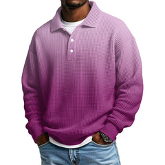 Mens Long Sleeve Polo Shirts Button Down Lapel Neck Golf Shirt Casual Relaxed Fit Midweight Textured Waffle Knit Tops