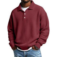 Mens Long Sleeve Polo Shirts Button Down Lapel Neck Golf Shirt Casual Relaxed Fit Midweight Textured Waffle Knit Tops