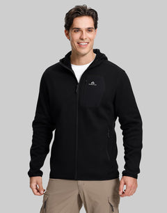 Pioneer Camp Men's Full Zip Fleece Jacket with Hood Chest Pocket Winter Warm Lightweight Outwear Coat Hiking Climbing Skiing
