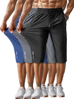 Hidkat Men's Capri Pants 3/4 Joggers Gym/Workout/Hiking Below Knee Long Shorts Lightweight Quick Dry with Zipper Pockets
