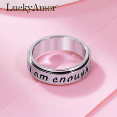 Fidget Spinner Ring for Women - I Am Enough Rotating Fidget Toys for Anxiety Relief, Stainless Steel Inspirational Hope Rings for Adults Jewelry Gift for Birthday Valentine's Day