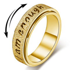 Fidget Spinner Ring for Women - I Am Enough Rotating Fidget Toys for Anxiety Relief, Stainless Steel Inspirational Hope Rings for Adults Jewelry Gift for Birthday Valentine's Day