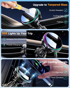 for MagSafe Car Mount Charger, TEC & Fan Dual Cooling Magnetic Wireless Car Charger, Strong Magnet 15W Fast Charging Air Vent Car Phone Holder Bracket for Your Car for iPhone 17 16 15 14 13 & Android