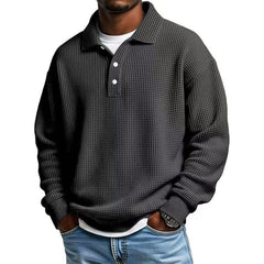 Mens Long Sleeve Polo Shirts Button Down Lapel Neck Golf Shirt Casual Relaxed Fit Midweight Textured Waffle Knit Tops