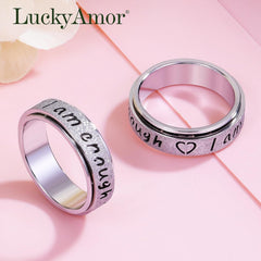 Fidget Spinner Ring for Women - I Am Enough Rotating Fidget Toys for Anxiety Relief, Stainless Steel Inspirational Hope Rings for Adults Jewelry Gift for Birthday Valentine's Day