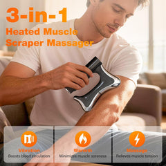 Electric Heated Muscle Scraper Tool, 3-in-1 Multifunctional Fascia Knife Massage with Heat & Vibration, Portable Smart LED Electric Gua Sha Massage Tool for Full Body Relax