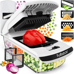 Fullstar Pro Original Vegetable Chopper - Chopper and Spiralizer - Food Chopper with Container, Fruit Cutter, Onion Dicer - All-in-One Prep Tool - Kitchen Gadgets and Gifts (4 in 1, White)