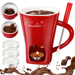 Honeydak 4 Set Chocolate Fondue Mug with Fork and Candle Sweet Ceramic Personal Chocolate Melting Cup Ideal Gifts for Birthday Date Night Birthday Wedding Gifts (White)