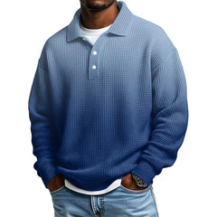 Mens Long Sleeve Polo Shirts Button Down Lapel Neck Golf Shirt Casual Relaxed Fit Midweight Textured Waffle Knit Tops