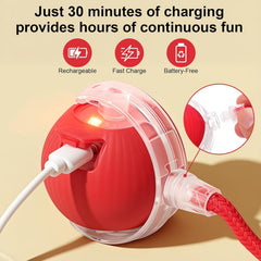 Smart Interactive Automatic Electric Rolling Moving Rechargeable Motion Activated Self Play Electronic Stimulation Chase Teaser Ball Toy with Rope for Indoor Bored Adult Cat and Dog, Red