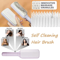 Cleaning Rotating Lifting Comb, Rotate Lifting Self Cleaning Hairbrush for Women, 4 in 1 Self Cleaning Hair Brush, Self-Cleaning Anti-Static Massage Comb (Purple+Grey)