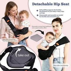Baby Sling Carrier for Toddler, Baby Side Carrier with Detachable Seat Cushion, Lightweight Toddler Carrier Fits 9–48 Months, Adjustable Shoulder Strap, One Size Fits All Parents (Black)