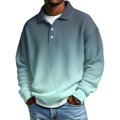 Mens Long Sleeve Polo Shirts Button Down Lapel Neck Golf Shirt Casual Relaxed Fit Midweight Textured Waffle Knit Tops