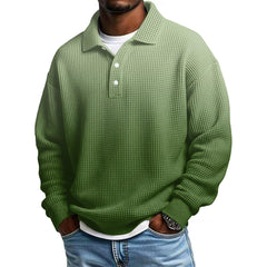 Mens Long Sleeve Polo Shirts Button Down Lapel Neck Golf Shirt Casual Relaxed Fit Midweight Textured Waffle Knit Tops