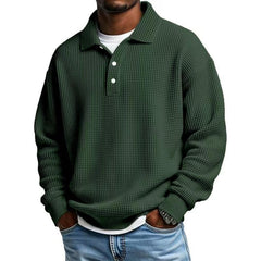 Mens Long Sleeve Polo Shirts Button Down Lapel Neck Golf Shirt Casual Relaxed Fit Midweight Textured Waffle Knit Tops