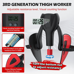 3rd Gen Inner Thigh Leg Train Exercisers 0-100 lbs Adjustable Resistance with Leg Straps Band Pelvic Floor Kegel Hip Exercise Workout Equipment Pilates Women Men