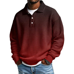 Mens Long Sleeve Polo Shirts Button Down Lapel Neck Golf Shirt Casual Relaxed Fit Midweight Textured Waffle Knit Tops