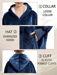 Lzzidou Oversized Blanket Hoodie for Women, Two Layers Cozy Flannel Sherpa Wearable Blanket Sweatshirt Adult