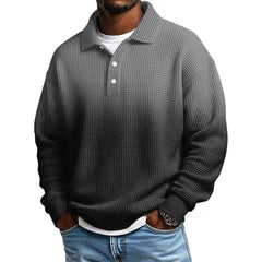 Mens Long Sleeve Polo Shirts Button Down Lapel Neck Golf Shirt Casual Relaxed Fit Midweight Textured Waffle Knit Tops
