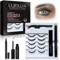 Luxillia 10-Piece Magnetic Eyelashes with Applicator & Magnetic Eyeliner Kit – Reusable Natural Magnetic Lashes – Easy Apply Lash Kit for Beginners – Waterproof, Short & Dramatic Looks