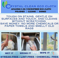 Crystal Clean Eco-Cloth Amazing Lint-Free/Streak-Free/Chemical-Free Microfiber Cloth for Windows & Glass/Mirrors Stainless Steel Appliances TV/Computer/ Tablets...5 in a Pack, White, 16''x16''