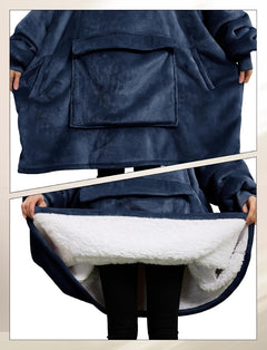 Lzzidou Oversized Blanket Hoodie for Women, Two Layers Cozy Flannel Sherpa Wearable Blanket Sweatshirt Adult