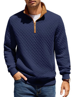 COOFANDY Mens Quarter Zip Pullover Quilted Sweatshirt Knit Long Sleeve Mock Neck Sweater Polo with Pocket