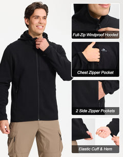 Pioneer Camp Men's Full Zip Fleece Jacket with Hood Chest Pocket Winter Warm Lightweight Outwear Coat Hiking Climbing Skiing