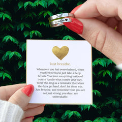 Just Breathe Ring for Women, Adjustable Heart Ring, Stainless Steel Spiral Wrap Healing Rings, Inspirational & Heart felt Gift