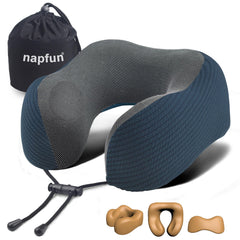 napfun Neck Pillow for Traveling, Upgraded Travel Neck Pillow for Airplane 100% Pure Memory Foam Travel Pillow for Flight Headrest Sleep, Portable Plane Accessories, Light Grey