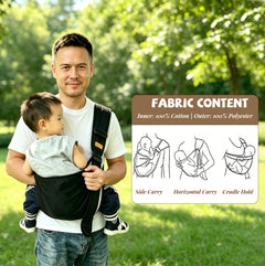 Baby Sling Carrier for Toddler, Baby Side Carrier with Detachable Seat Cushion, Lightweight Toddler Carrier Fits 9–48 Months, Adjustable Shoulder Strap, One Size Fits All Parents (Black)