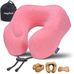 napfun Neck Pillow for Traveling, Upgraded Travel Neck Pillow for Airplane 100% Pure Memory Foam Travel Pillow for Flight Headrest Sleep, Portable Plane Accessories, Light Grey
