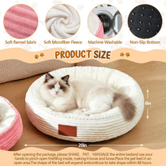 2 Pack Cat Beds for Indoor Cats 20 Inches Washable Round Donut Pet Bed Cushion Self Warming for Cats, Small Dogs, Puppy, and Kitten(Pink, White)