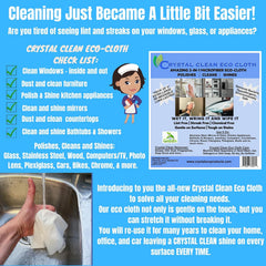 Crystal Clean Eco-Cloth Amazing Lint-Free/Streak-Free/Chemical-Free Microfiber Cloth for Windows & Glass/Mirrors Stainless Steel Appliances TV/Computer/ Tablets...5 in a Pack, White, 16''x16''