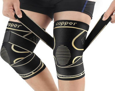 Copper Knee Braces with Strap for Knee Pain Women and Men(2 Pack), Knee Compression Sleeve for Arthritis, ACL, Meniscus Tear, Joint Pain Relief, Knee Support for Working, Running, Weightlifting(XL)