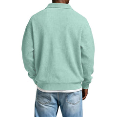 Mens Long Sleeve Polo Shirts Button Down Lapel Neck Golf Shirt Casual Relaxed Fit Midweight Textured Waffle Knit Tops
