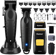 KEMEI Professional Hair Clipper and Trimmers Set, Cordless Barber Clippers, Beard Trimmer, Electric Foil Shaver with Replacement Heads, KM-PG2299, KM-2296, KM-1102
