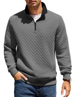 COOFANDY Mens Quarter Zip Pullover Quilted Sweatshirt Knit Long Sleeve Mock Neck Sweater Polo with Pocket