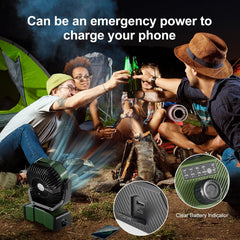 Odoland 40000mAh Camping Fan with LED Light, Battery Operated Oscillating Desk Fan with Remote & Hook, Rechargeable Outdoor Tent Fan with Timer for Hurricane Power Outage Travel Jobsite RV, Green