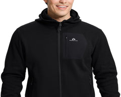 Pioneer Camp Men's Full Zip Fleece Jacket with Hood Chest Pocket Winter Warm Lightweight Outwear Coat Hiking Climbing Skiing