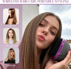 Mini Hair Straightener, Rechargeable Portable Hair Straightener Brush,3-Speed Temperature Control Rechargeable Fast Heating Hot Comb Anti-Scald Shell, Portable Travel for Women (Black)